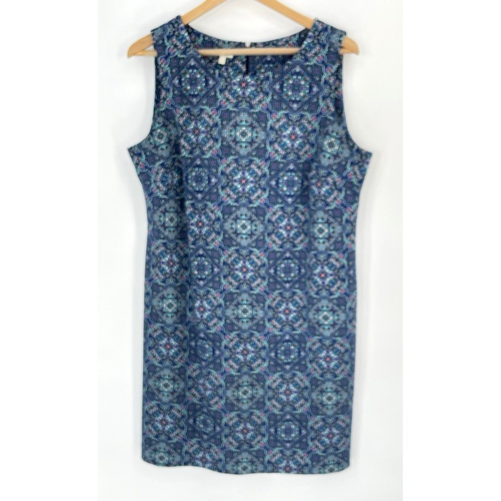 Talbots Womens‎ Plus Size 2X Dress Blue Kaleidoscope Sleeveless Back Zip